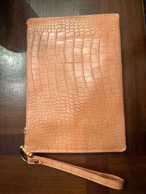 Croc-Embossed Pink Wristlet Clutch